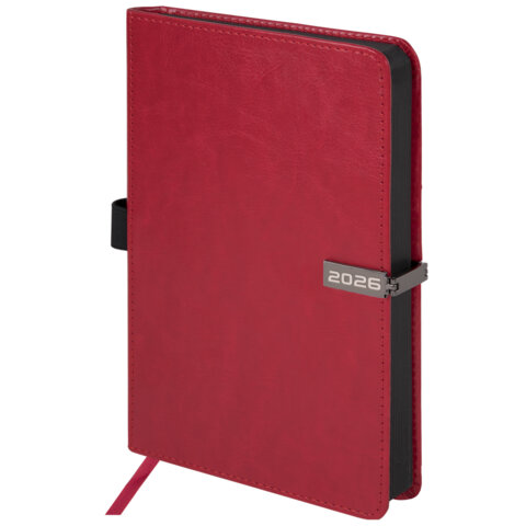 Ежедневник датированный 2026 А5 138x213мм BRAUBERG Inspiration, под кожу, цветной срез, красный, 117