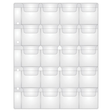 Листы-вкладыши для альбома "OPTIMA" на 20 монет d до 40 мм, КОМПЛЕКТ 10 шт., 200х250 мм, ПВХ, STAFF,