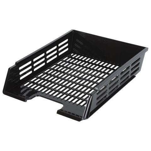 Лоток горизонтальный для бумаг BRAUBERG "Basic", А4 (360х270х75 мм), с пазами, сетчатый, черный, 237