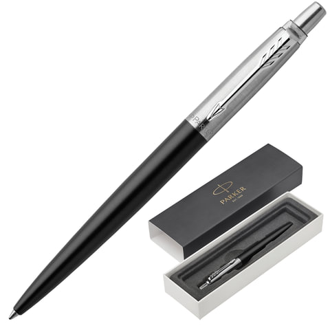 Ручка шариковая PARKER "Jotter Core Bond Street Black CT", корпус черный, хромированные детали, синя