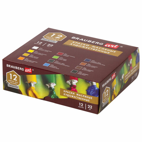 Краски масляные художественные BRAUBERG ART PREMIERE, 12 цветов по 22 мл, профессиональная серия, в 