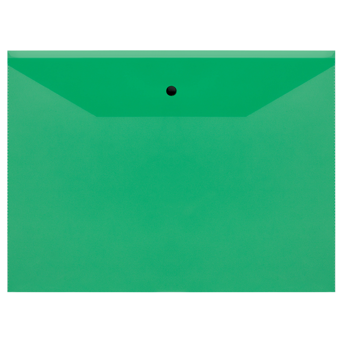 Папка-конверт на кнопке СТАММ А4, 120мкм, пластик, прозрачная, зеленая