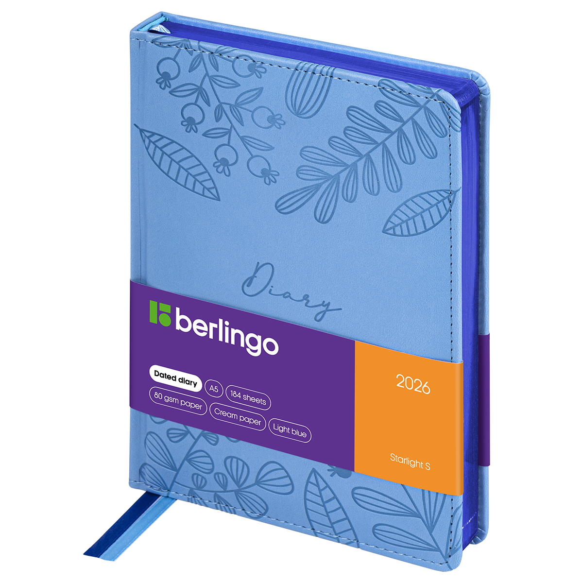 Ежедневник датированный 2026г., А5, 184л., кожзам, Berlingo "Starlight S", металлик срез, голубой