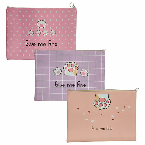 Папка для тетрадей ПИФАГОР А4, 1 отделение, ПВХ, на молнии, ассорти, "Pawesome", 32x23 см, 273829